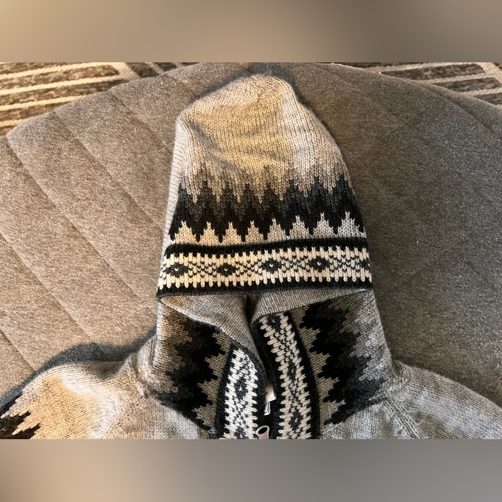 ALPACA Wool Medium Grey Black Hooded Sweater - Picture 6 of 8